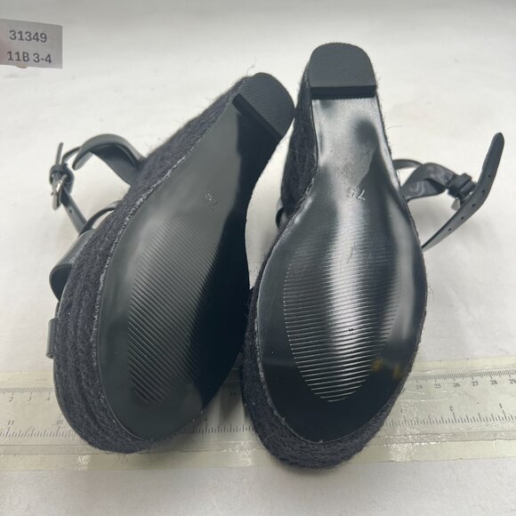 FSJ Black Open Toe Espadrille Platform Ankle Strap Wedge Sandals Woven Shoes - Picture 7 of 8